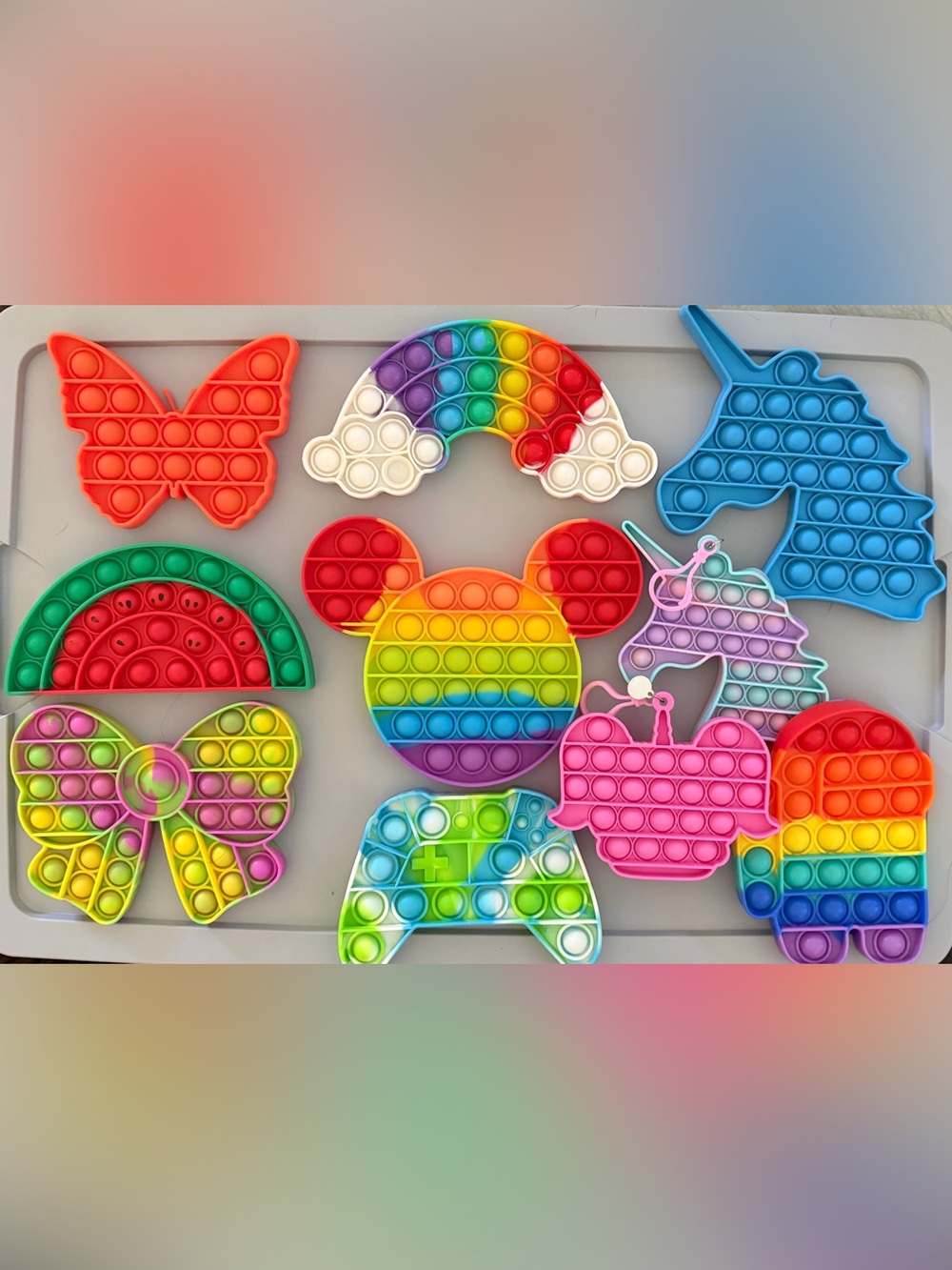 Rainbow Silicone Pop It Fidget Toy Set - Multicolor